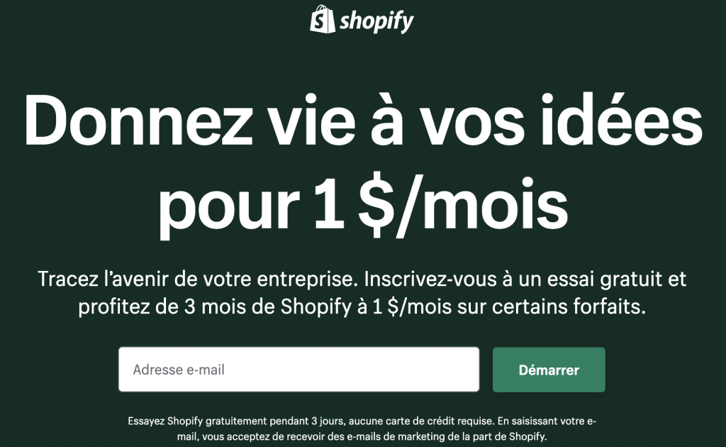 L'Opportunité Incroyable : Shopify à 1euro/mois au lieu de 36euros/mois